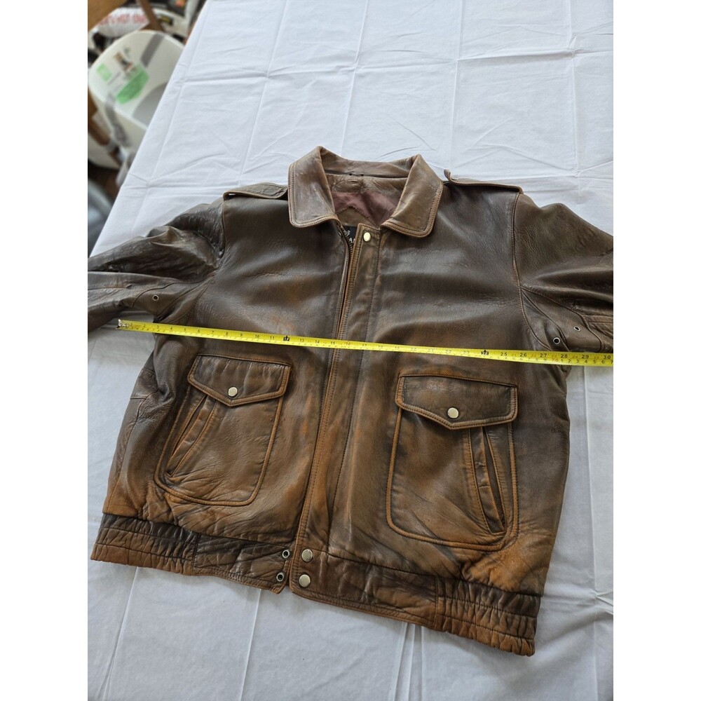 Vintage Bermans Leather Bomber Jacket XL Brown Distressed Made in Korea - Picture 3 of 16
